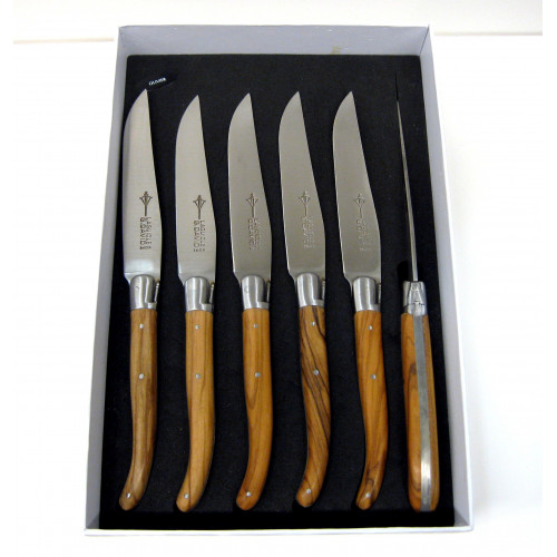 Arvalet Genes David - Estuche 6 cuchillos mesa de madera de olivo