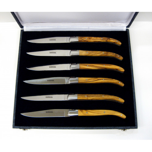 Esteel - Estuche 6 cuchillos mesa de madera de olivo