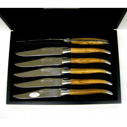 Laguiole Aubrac - Estuche 6 Cuchillos mesa de madera Olivo