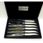 Laguiole en Aubrac - Estuche de 6 cuchillos hechos con hueso de ciervo
