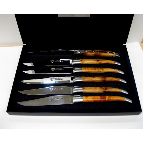 Laguiole en Aubrac - Estuche 6 Cuchillos mesa de madera de enebro